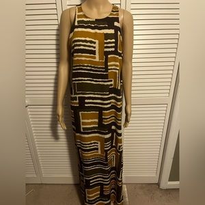 Pretty Lush size M brown olive gold print maxi dress sleeveless NWOT